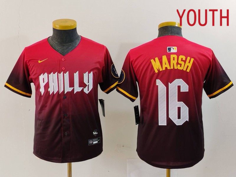 Youth Philadelphia Phillies 16 Marsh Red City Edition 2024 Nike MLB Jersey style 1